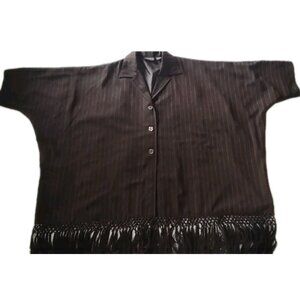 Patti La Belle Striped Brown Fringe One Size Artsy Boho Jacket Cardigan